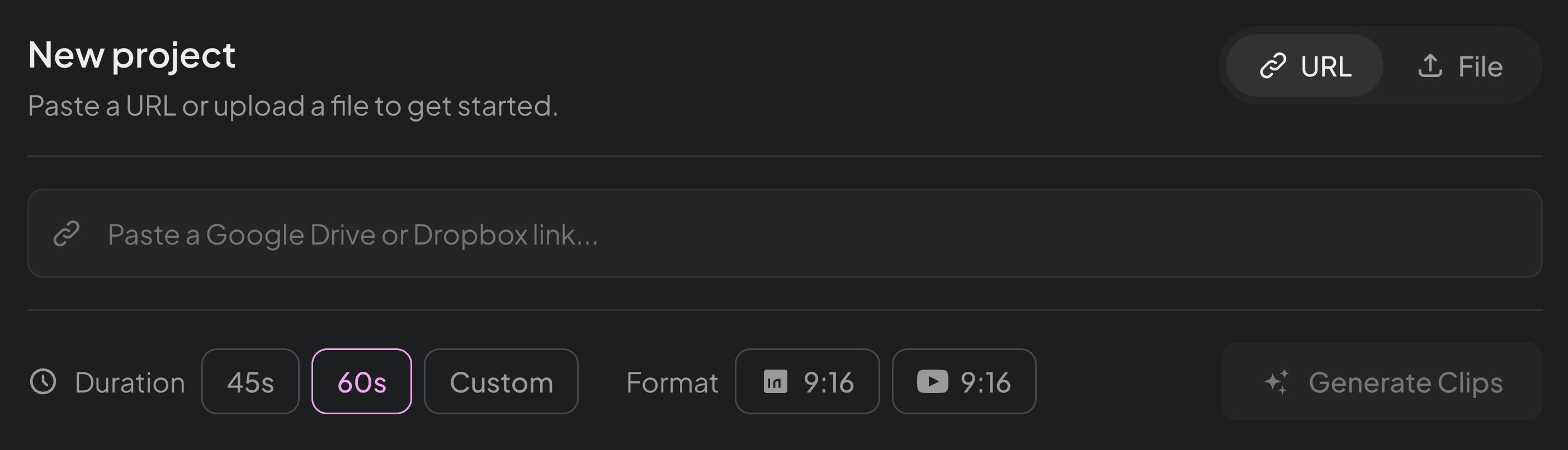 Montage upload interface showing URL and file upload options